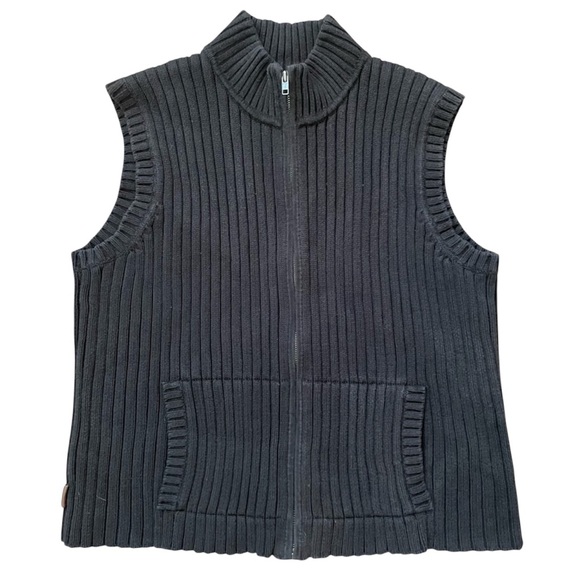 LAUREN by RALPH LAUREN chocolate brown ribbed knit zipper vest, size XL - Picture 1 of 10